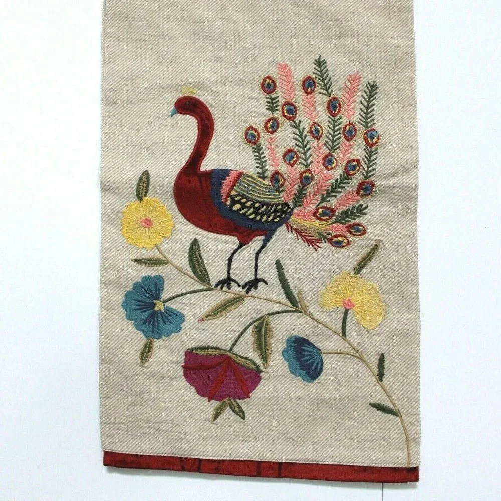 Pier 1 Imports Peacock Floral Embroidered Table Runner
